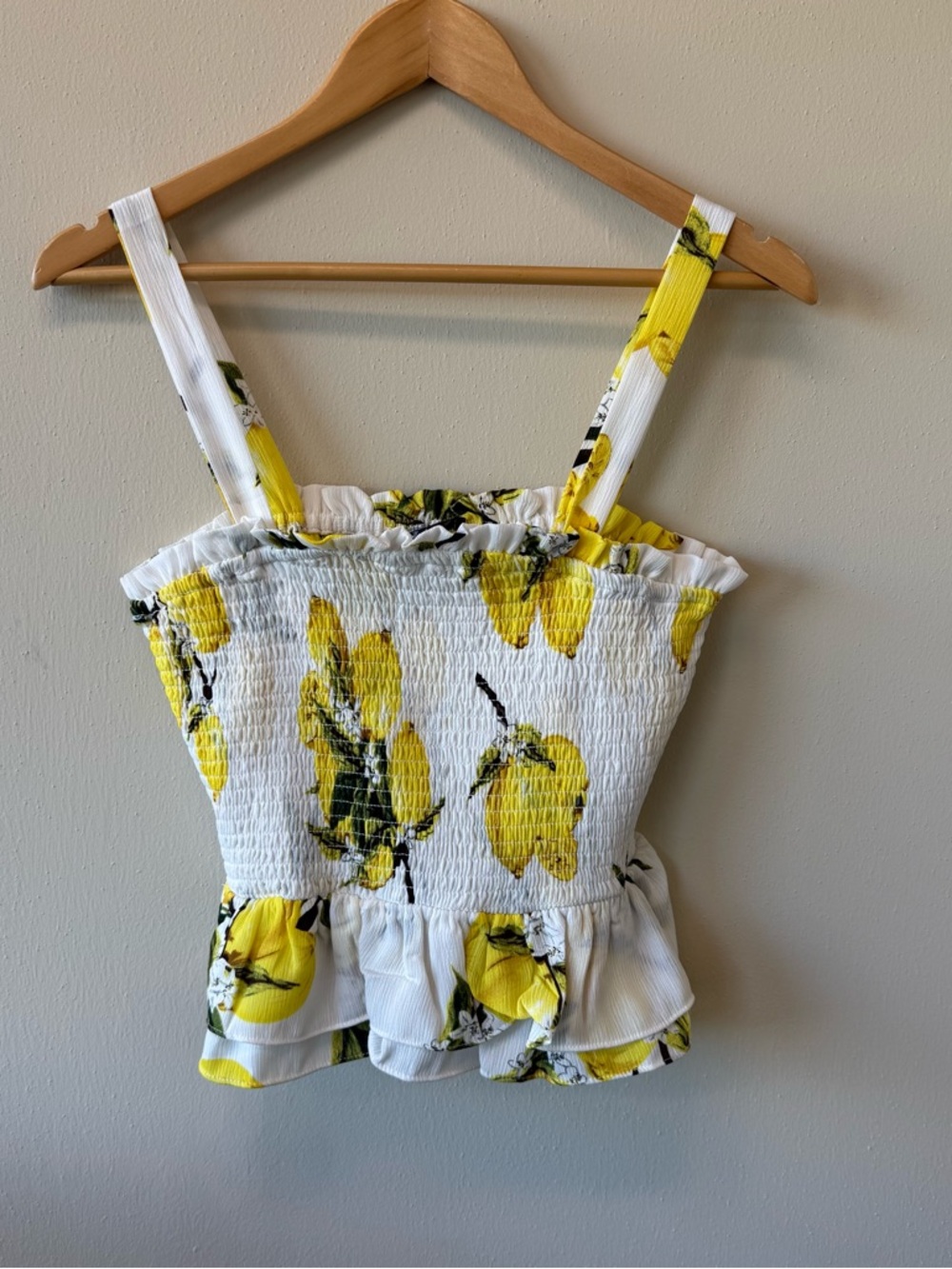Julia Owen x Aqua Smocked Lemon Print Strappy Crop Top